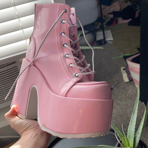 Demonia Shoes - Holographic light pink demonias